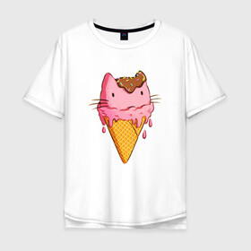 Мужская футболка хлопок Oversize с принтом Cat Ice Cream , 100% хлопок | свободный крой, круглый ворот, “спинка” длиннее передней части | animal | cat | cute | ice cream | kitty | meow | друг | еда | животные | киска | кися | китти | кот | котенок | котик | котэ | кошечка | кошка | мороженое | мур | мяу | питомец