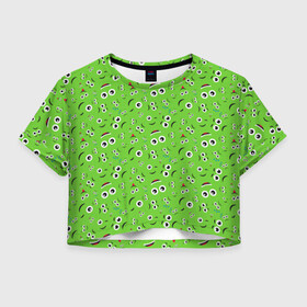 Женская футболка Crop-top 3D с принтом Мультяшные Лица , 100% полиэстер | круглая горловина, длина футболки до линии талии, рукава с отворотами | emoji | emoticons | smile | знак | колобок | позитив | рожица | символ | смайл | смайлики | улыбка | эмодзи