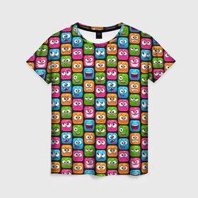 Женская футболка 3D с принтом Эмоции , 100% полиэфир ( синтетическое хлопкоподобное полотно) | прямой крой, круглый вырез горловины, длина до линии бедер | emoji | emoticons | smile | знак | колобок | позитив | рожица | символ | смайл | смайлики | улыбка | эмодзи