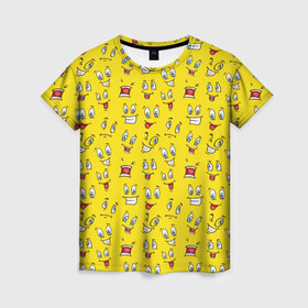 Женская футболка 3D с принтом Забавные Лица , 100% полиэфир ( синтетическое хлопкоподобное полотно) | прямой крой, круглый вырез горловины, длина до линии бедер | emoji | emoticons | smile | знак | колобок | позитив | рожица | символ | смайл | смайлики | улыбка | эмодзи