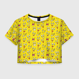 Женская футболка Crop-top 3D с принтом Забавные Лица , 100% полиэстер | круглая горловина, длина футболки до линии талии, рукава с отворотами | emoji | emoticons | smile | знак | колобок | позитив | рожица | символ | смайл | смайлики | улыбка | эмодзи