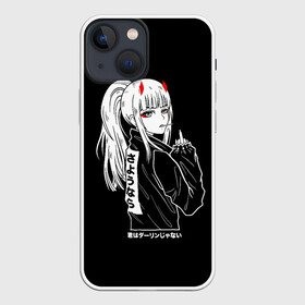 Чехол для iPhone 13 mini с принтом Зеро Ту показывает палец ,  |  | 02 | darling in the franx | darling in the franxx | senpai | waifu | zero two | аниме | вайфу | девушка | зеро ту | зеро тю | кожанка | любимый во франксе | ноль два