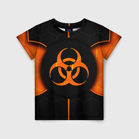 Детская футболка 3D с принтом ХИМИЧЕСКАЯ ОПАСНОСТЬ 3D , 100% гипоаллергенный полиэфир | прямой крой, круглый вырез горловины, длина до линии бедер, чуть спущенное плечо, ткань немного тянется | вредные | знак | опасность | соты | текстура | химия