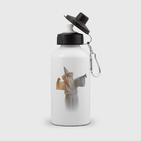 Бутылка спортивная с принтом Белый Волшебник с фонарём , металл | емкость — 500 мл, в комплекте две пластиковые крышки и карабин для крепления | белый | волшебник | колдун | магия | фонарь | чудо