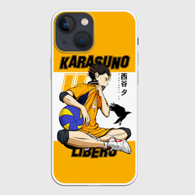 Чехол для iPhone 13 mini с принтом Юу Нишиноя из Карасуно | Haikyu ,  |  | 4 номер | anime | haikyu | haikyuu | karasuno | manga | аниме | божественный хранитель карасуно | волейбол | волейбольный клуб | карасуно | манга | ноя сан | саеко | старшая школа | супер либеро | хаику | хаикую | юу чан