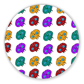 Коврик для мышки круглый с принтом Нашествие инопланетян-ктулху , резина и полиэстер | круглая форма, изображение наносится на всю лицевую часть | желтый | зеленый | инопланетяне | красный | ктулху | фиолетовый | щупальцы