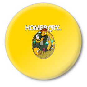 Значок с принтом Homer Cry ,  металл | круглая форма, металлическая застежка в виде булавки | Тематика изображения на принте: far cry | farcray | gomer | homer | simpsons | the simpson | гомер | мульт | мультфильм | симпсоны | фар край
