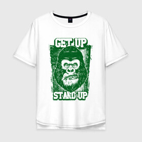Мужская футболка хлопок Oversize с принтом Get Up - Stand Up , 100% хлопок | свободный крой, круглый ворот, “спинка” длиннее передней части | bob marley | get up | get up stand up | gorilla | stand up | боб марли | вставай | горилла | обезьяна