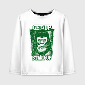 Детский лонгслив хлопок с принтом Get Up - Stand Up , 100% хлопок | круглый вырез горловины, полуприлегающий силуэт, длина до линии бедер | bob marley | get up | get up stand up | gorilla | stand up | боб марли | вставай | горилла | обезьяна
