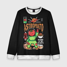 Детский свитшот 3D с принтом Astromato , 100% полиэстер | свободная посадка, прямой крой, мягкая тканевая резинка на рукавах и понизу свитшота | Тематика изображения на принте: alive | astronaut | defender | food | galaxy | ketchup | monster | moon | pizza | planet | space | spaghetti | tomato | vegetable | астронавт | галактика | еда | живая | живой | защитник | кетчуп | космос | луна | монстр | овощ | пицца | планета | помидор