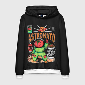Мужская толстовка 3D с принтом Astromato , 100% полиэстер | двухслойный капюшон со шнурком для регулировки, мягкие манжеты на рукавах и по низу толстовки, спереди карман-кенгуру с мягким внутренним слоем. | alive | astronaut | defender | food | galaxy | ketchup | monster | moon | pizza | planet | space | spaghetti | tomato | vegetable | астронавт | галактика | еда | живая | живой | защитник | кетчуп | космос | луна | монстр | овощ | пицца | планета | помидор