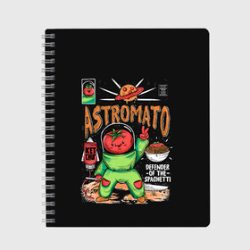 Тетрадь с принтом Astromato , 100% бумага | 48 листов, плотность листов — 60 г/м2, плотность картонной обложки — 250 г/м2. Листы скреплены сбоку удобной пружинной спиралью. Уголки страниц и обложки скругленные. Цвет линий — светло-серый
 | Тематика изображения на принте: alive | astronaut | defender | food | galaxy | ketchup | monster | moon | pizza | planet | space | spaghetti | tomato | vegetable | астронавт | галактика | еда | живая | живой | защитник | кетчуп | космос | луна | монстр | овощ | пицца | планета | помидор