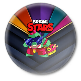 Значок с принтом Базз Buzz Brawl Stars ,  металл | круглая форма, металлическая застежка в виде булавки | brawl | brawl stars | brawlstars | brawl_stars | buz | buzz | баз | базз | бравл | бравлстарс | буз