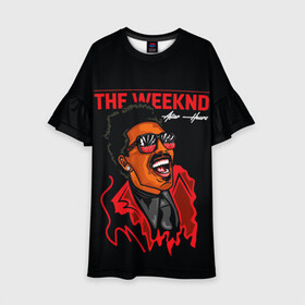 Детское платье 3D с принтом The Weeknd - After Hours , 100% полиэстер | прямой силуэт, чуть расширенный к низу. Круглая горловина, на рукавах — воланы | Тематика изображения на принте: blinding lights | music | pop | star boy | the weekend | the weeknd | музыка | уикенд
