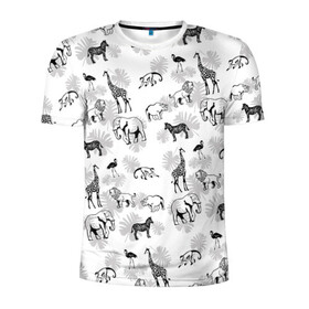 Мужская футболка 3D спортивная с принтом Африканские животные , 100% полиэстер с улучшенными характеристиками | приталенный силуэт, круглая горловина, широкие плечи, сужается к линии бедра | африка | дикая природа | дикие звери | животные | жираф | звери | лев | природа | разные звери | саванна | слон | тропики