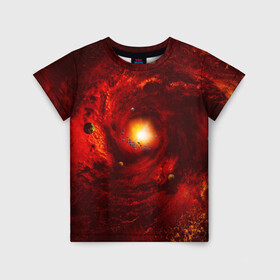 Детская футболка 3D с принтом КОСМИЧЕСКИЙ ВИХРЬ , 100% гипоаллергенный полиэфир | прямой крой, круглый вырез горловины, длина до линии бедер, чуть спущенное плечо, ткань немного тянется | вселенная | галактика | звёзды | земля | космос | лучи | планеты | сияние | солнце
