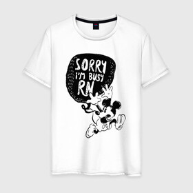 Мужская футболка хлопок с принтом Sorry im busy rn , 100% хлопок | прямой крой, круглый вырез горловины, длина до линии бедер, слегка спущенное плечо. | disney | mickey mouse | дисней | микки маус