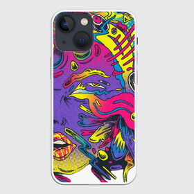 Чехол для iPhone 13 mini с принтом Мысли наружу ,  |  | Тематика изображения на принте: pop art | pop it | абстракция | взрыв мозга | глаза | губы | девушка | женщина | космос | поп арт | психоделика | рога | рот