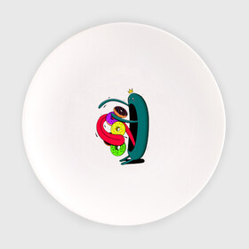 Тарелка с принтом Пончиковый Обжора , фарфор | диаметр - 210 мм
диаметр для нанесения принта - 120 мм | king | иллюстрация | корона | монстр | пончики