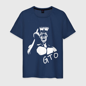 Мужская футболка хлопок с принтом GTO V1 , 100% хлопок | прямой крой, круглый вырез горловины, длина до линии бедер, слегка спущенное плечо. | белый | лицо | онидзука | силуэт | средний палец | фонарик