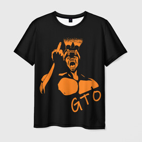 Мужская футболка 3D с принтом GTO V1 3D , 100% полиэфир | прямой крой, круглый вырез горловины, длина до линии бедер | Тематика изображения на принте: белый | лицо | онидзука | силуэт | средний палец | фонарик