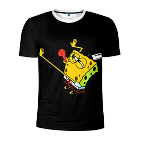 Мужская футболка 3D спортивная с принтом SpongeBob 3s , 100% полиэстер с улучшенными характеристиками | приталенный силуэт, круглая горловина, широкие плечи, сужается к линии бедра | Тематика изображения на принте: губка боб | на коленях | облизывает | один | спанч боб