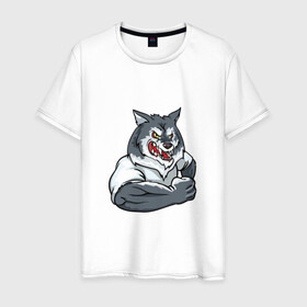 Мужская футболка хлопок с принтом Серый волк , 100% хлопок | прямой крой, круглый вырез горловины, длина до линии бедер, слегка спущенное плечо. | Тематика изображения на принте: wolf | wolf pup | волк | волк злой | серый волк