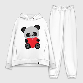 Женский костюм хлопок Oversize с принтом Love Панда ,  |  | маленькая панда | медвежонок | панда | сердце | черно белый медведь