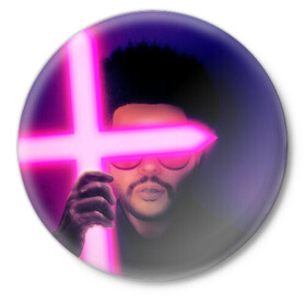 Значок с принтом The Weeknd - Blinding Lights ,  металл | круглая форма, металлическая застежка в виде булавки | Тематика изображения на принте: blinding lights | music | pop | star boy | the weekend | the weeknd | музыка | уикенд