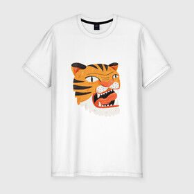Мужская футболка хлопок Slim с принтом Mad tiger , 92% хлопок, 8% лайкра | приталенный силуэт, круглый вырез ворота, длина до линии бедра, короткий рукав | берсерк | злось | пантера | показывать язык | тигр