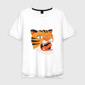 Мужская футболка хлопок Oversize с принтом Mad tiger , 100% хлопок | свободный крой, круглый ворот, “спинка” длиннее передней части | берсерк | злось | пантера | показывать язык | тигр