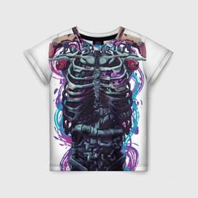 Детская футболка 3D с принтом Cuber skelet , 100% гипоаллергенный полиэфир | прямой крой, круглый вырез горловины, длина до линии бедер, чуть спущенное плечо, ткань немного тянется | cyber | cyberpunk | cyborg | future | gwaenor | punk | retro | skeleton | киберпанк | киборг | ретро | скелет
