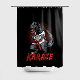 Штора 3D для ванной с принтом KARATE T-REX , 100% полиэстер | плотность материала — 100 г/м2. Стандартный размер — 146 см х 180 см. По верхнему краю — пластиковые люверсы для креплений. В комплекте 10 пластиковых колец | animal | dinosaur | fight | fighter | hunter | karate | red | sport | strong | t rex | боец | бои | динозавр | карате | сила | спорт | тиранозавр | хищник