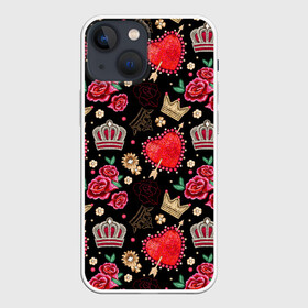 Чехол для iPhone 13 mini с принтом Корона и розы ,  |  | абстракция | королева | корона | паттерн | розы | текстуры | узоры | цветы