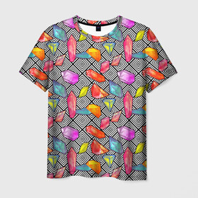 Мужская футболка 3D с принтом Кристаллы , 100% полиэфир | прямой крой, круглый вырез горловины, длина до линии бедер | абстракция | алмазы | кристаллики | кристаллы | паттерн | текстуры | узоры