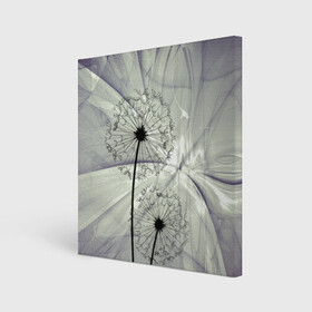 Холст квадратный с принтом Одуванчики , 100% ПВХ |  | Тематика изображения на принте: волны | мятое | одуванчик | одуванчики | пух | серый фон | цветок