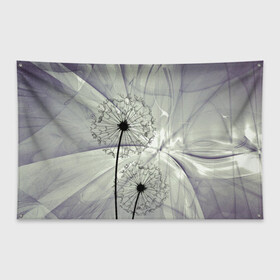 Флаг-баннер с принтом Одуванчики , 100% полиэстер | размер 67 х 109 см, плотность ткани — 95 г/м2; по краям флага есть четыре люверса для крепления | волны | мятое | одуванчик | одуванчики | пух | серый фон | цветок