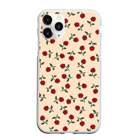 Чехол для iPhone 11 Pro матовый с принтом Прованс из роз , Силикон |  | flowers | girls | red roses | roses | vintage | букет | бутоны | винтаж | девушкам | женщинам | красные розы | красные цветы | листья | нарисованные цветы | подарок | природа | прованс | розы | узор | цветочный принт