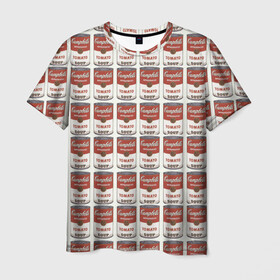 Мужская футболка 3D с принтом Суп как искусство , 100% полиэфир | прямой крой, круглый вырез горловины, длина до линии бедер | Тематика изображения на принте: банки | суп | томат | томатный суп | энди уорхолл