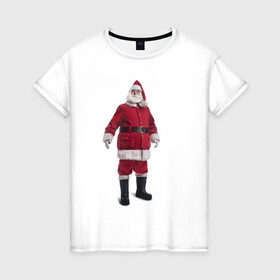 Женская футболка хлопок с принтом Санта Клаус , 100% хлопок | прямой крой, круглый вырез горловины, длина до линии бедер, слегка спущенное плечо | дед мороз | каникулы | новый год | праздник | рождество
