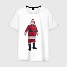 Мужская футболка хлопок с принтом Санта Клаус , 100% хлопок | прямой крой, круглый вырез горловины, длина до линии бедер, слегка спущенное плечо. | дед мороз | каникулы | новый год | праздник | рождество