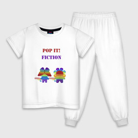 Детская пижама хлопок с принтом Pop-it story , 100% хлопок |  брюки и футболка прямого кроя, без карманов, на брюках мягкая резинка на поясе и по низу штанин
 | Тематика изображения на принте: pop it. simple dimple | кримальное чтиво | поп ит | симпл димпл