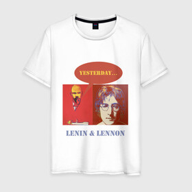 Мужская футболка хлопок с принтом Ленин и Леннон , 100% хлопок | прямой крой, круглый вырез горловины, длина до линии бедер, слегка спущенное плечо. | yesterday | анекдоты | биттлз | картины | ленин | леннон | революция | уорхолл | энди