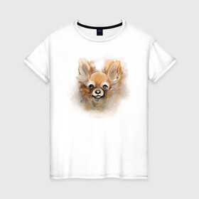 Женская футболка хлопок с принтом Собака Чиихуахуа , 100% хлопок | прямой крой, круглый вырез горловины, длина до линии бедер, слегка спущенное плечо | Тематика изображения на принте: dog | маленькая_собака | рыжая | собака | чихуахуа