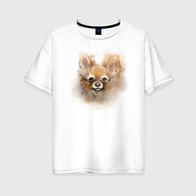 Женская футболка хлопок Oversize с принтом Собака Чиихуахуа , 100% хлопок | свободный крой, круглый ворот, спущенный рукав, длина до линии бедер
 | Тематика изображения на принте: dog | маленькая_собака | рыжая | собака | чихуахуа