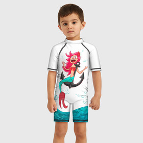 Детский купальный костюм 3D с принтом Русалка на якоре , Полиэстер 85%, Спандекс 15% | застежка на молнии на спине | водолей | волна | волны | девочка | девчонка | море | мультик | мультфильм | океан | русалка | русалочка | рыба | рыбка | улыбка | хвост | хвостик | якорь