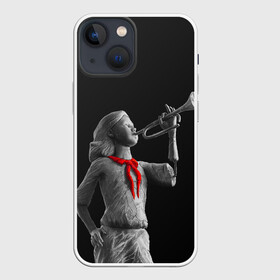 Чехол для iPhone 13 mini с принтом Пищеблок ,  |  | Тематика изображения на принте: галстук | лагерь | памятник | пионер | пионерка | сериал | статуя | труба