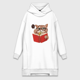 Платье-худи хлопок с принтом Умный кот ,  |  | карандаш | книга | кот | котик | кошка | мысли | очки | пушистый | рыжий | создания | умный | ученый | чтение