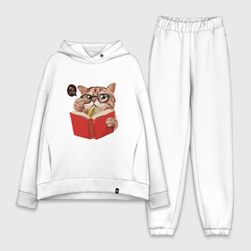Женский костюм хлопок Oversize с принтом Умный кот ,  |  | карандаш | книга | кот | котик | кошка | мысли | очки | пушистый | рыжий | создания | умный | ученый | чтение