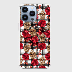 Чехол для iPhone 13 Pro с принтом Розы в клеточку ,  |  | Тематика изображения на принте: абстракция | паттерн | розы | текстуры | узоры | цветочки | цветы